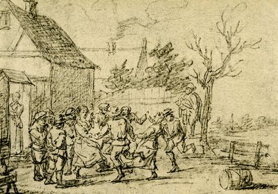 Bønder danser foran et hus af David Teniers the Younger