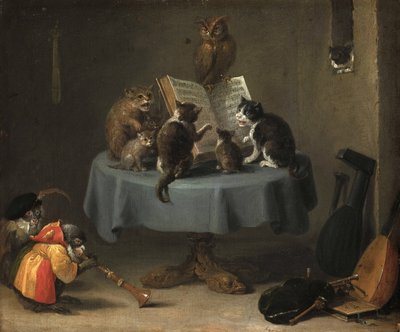 The Concert of Cats par Teniers, David, the Younger (1610-1690). Olie på træ, størrelse: 26x31,5 af David Teniers the Younger