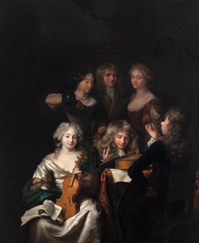 Et musikalsk selskab, ca. 1670-90 (olie på lærred) af David van der Plas