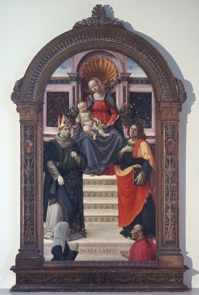 Madonna og barnet med Sankt Louis af Toulouse, Johannes Evangelisten og donorer af Davide Ghirlandaio