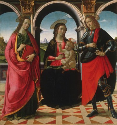 Jomfru og barn med helgenerne Apollonia og Sebastian af Davide Ghirlandaio