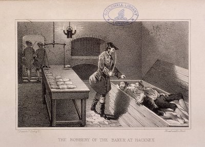 Scene for røveriet af en bager i Hackney, London, c1730 af Dean and Co