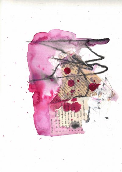 Livlig, abstrakt collage i lyserødt af Deb Chaney