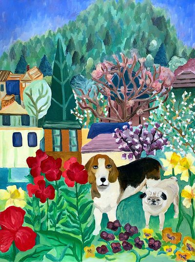 Backyard Dogs, 2013 (akryl på lærred) af Deborah Eve Alastra
