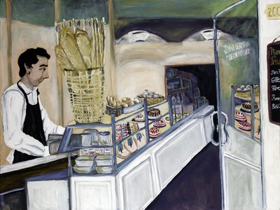 Bakery St. Germain, 2017 (akryl på lærred) af Deborah Eve Alastra