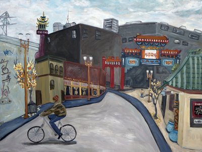 Chinatown Portland, 2018 (akryl på lærred) af Deborah Eve Alastra