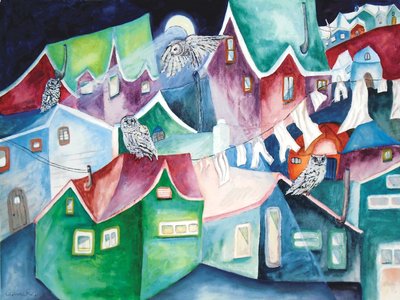 Night Owls, 2015 (akvarel) af Deborah Eve Alastra