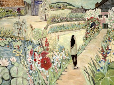 Nita i Giverny, 2017 (akryl på lærred) af Deborah Eve Alastra