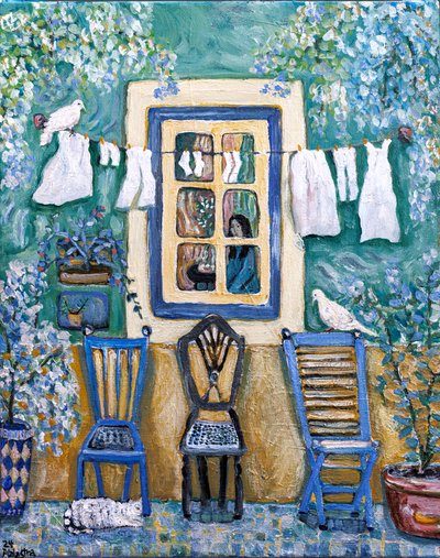 Old Window, 2024 (akryl på lærred) af Deborah Eve Alastra