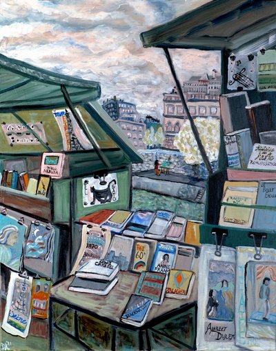 Shops On Seine, 2022 (akryl på lærred) af Deborah Eve Alastra