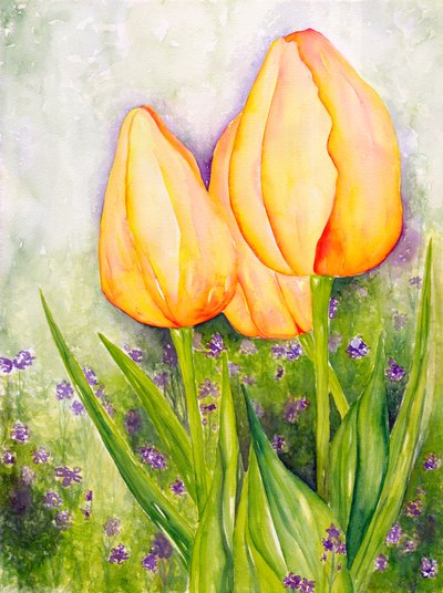 Gule tulipaner, 2006 (akvarel) af Deborah Eve Alastra