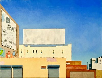 Billboard On Myrtle, 2012 (olie på lærred) af Deborah Stevenson