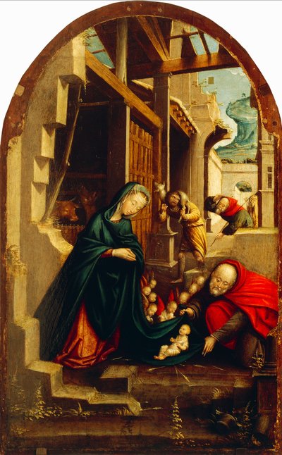 Fødsel med tilbedende engle og hyrder, af Defendente Ferrari (aktiv omkring 1500-1535) af Defendente Ferrari