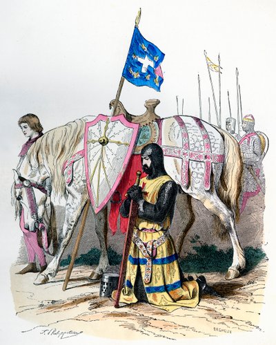 En ridder, der beder en bøn før afgang til det andet korstog, 1146 1882-1884. af Deghouy