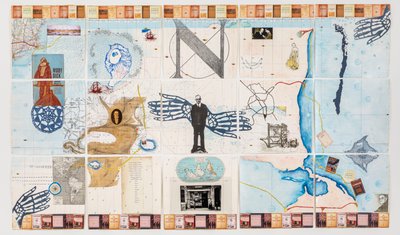 Horizon Eyes for Editorial Nascimento, 2020 (mixed media collage-kort på håndlavet papir) af Deirdre Kelly