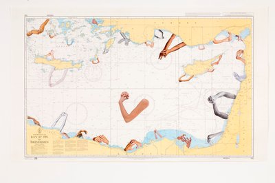 Protected Waters, 2016 (collage på søkort) af Deirdre Kelly