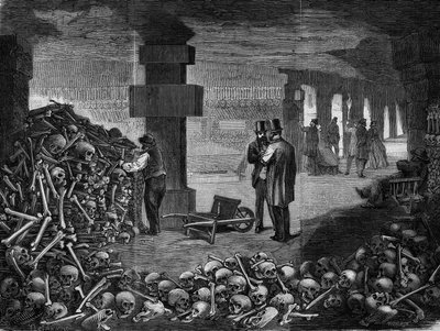 Paris, udsigt over korsvejen for mementoet i katakomberne (gravering) 18§§ af Delannoy Delannoy