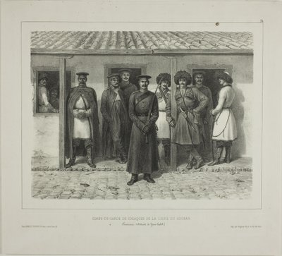 Kosakkernes livvagter ved linjen, Kuban, Taman, Détroit de Yéni-Kaleb, 9. oktober 1837 af Denis Auguste Marie Raffet