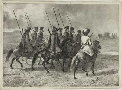 Kosak-eskorte til grænsen til Kuban, Taman (Centralrusland), 11. oktober 1837 af Denis-Auguste-Marie Raffet