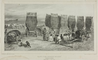 Stoppested for en moldavisk karavane, der transporterede kul, Bessarabien, 5. august 1837 af Denis Auguste Marie Raffet