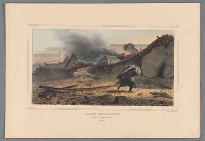 Ruiner, 1832 Ruiner i Bagne (titel på objekt) Tegninger lavet af livet ved belejringen af ​​Citadellet i Antwerpen af ​​Raffet (serietitel på objekt) af Denis Auguste Marie Raffet