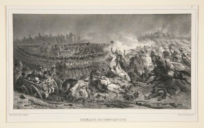 Det 2. lette kavaleri modstår arabernes angreb, fra et sæt på seks, med titlen Retraite de Constantine af Denis-Auguste-Marie Raffet