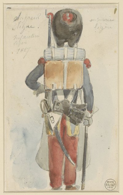 Uniformstudie Line sapper. Let infanteri 1827 (titel på objekt) af Denis Auguste Marie Raffet