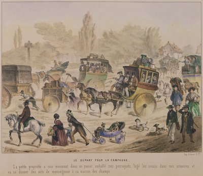 Afgang til landet, midten af det nittende århundrede (farve litho) af Denis Clement Pruche