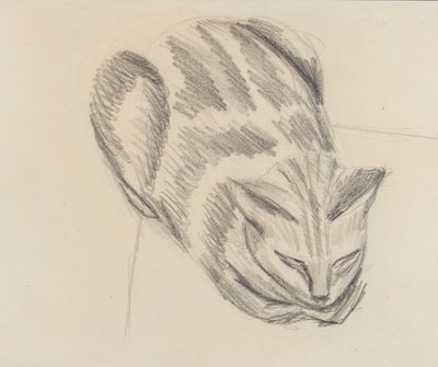 Sovende kat (blyant på papir) af Denton Welch