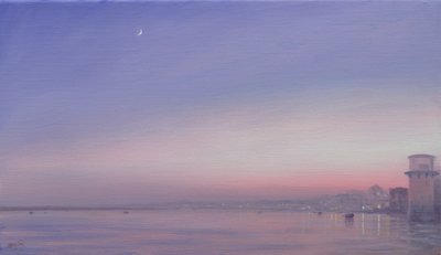 Månen over Varanasi af Derek Hare