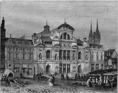 Udvendig udsigt over Grand Theatre of Angers, færdiggjort i 1871 i henhold til arkitekten Lucien Botrels planer. Maine et Loire (49) af Deroy (after)