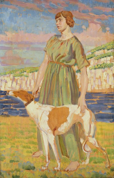 Portræt af Elizabeth Lipczinski med sin hund Fanny, ca. 1911-12 af Derwent Lees