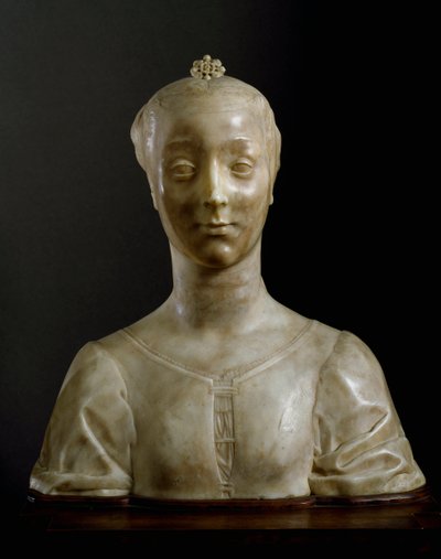 Buste af ung dame Marmorskulptur af Desiderio da Settignano (ca.1430-1464) Dim. 146 cm Firenze, Bargello Nationalmuseum af Desiderio da Settignano