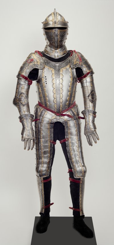 Feltrustning, fra et garniture, sandsynligvis lavet til Ludwig Ungnad von Weissenwolf auf Sunegg, ca. 1552 (stål med præget, ætset, sort og forgyldt dekoration, med moderne messing, fløjl, læder og stål) af Desiderius Helmschmid