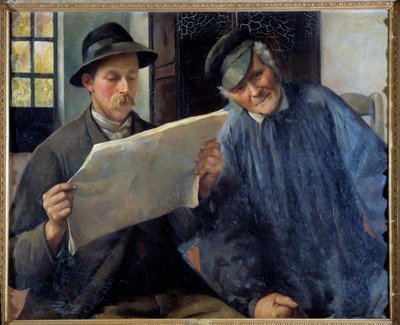 Nyheder Læser avisen. Maleri af Desire Lubin (1854-1929) Orleans musee des Beaux Arts fra det 20. århundrede af Desire Lubin