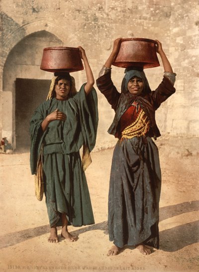 Mælkesælgere af Siloam, Holy Land, ca. 1890 (fotomekanisk tryk) af Detroit Photographic Co.