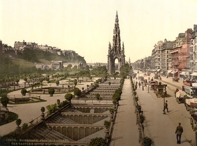 Princes Street, slottet og Scott Monument, Edinburgh, ca. 1890-1900 af Detroit Publishing Co.