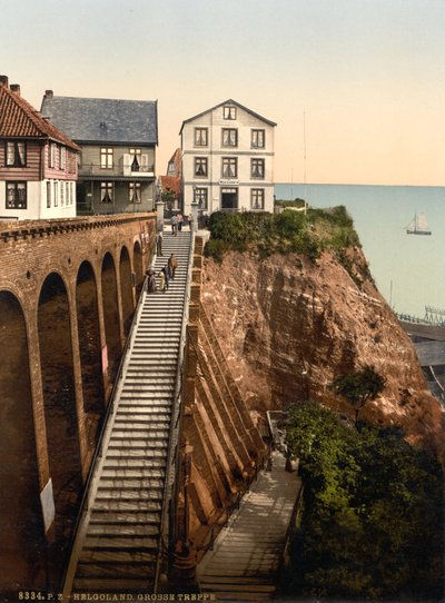 Den store trappe, Helgoland, Tyskland, fotokromtryk, ca. 1900 af Detroit Publishing Co.