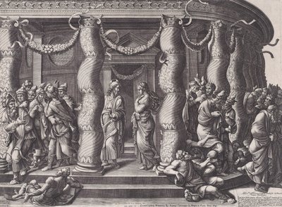 Kristus og kvinden taget i utroskab, 1575 genudgivet 1613. af Diana Mantuana