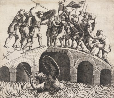 Horatio Coclès Saving Himself by Swimming, 1500-tallet. af Diana Mantuana