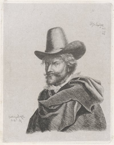 Portræt af Peter Paul Rubens med kappe og høj hat af Diederik Jan Singendonck