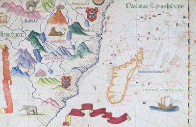 Madagaskar og østafrikanske kystlinje, detalje fra et verdensatlas, 1565 af Diego Homem