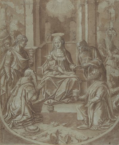 Tegneserien The Adoration of the Magi til et broderi, 1587-89. af Diego Lopez de Escuriaz.