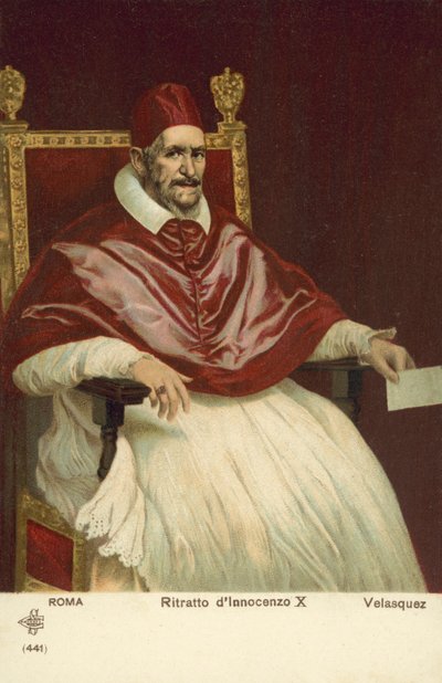 Portræt af pave Innocentius X (farve litho) af Diego Rodriguez de Silva y (after) Velazquez
