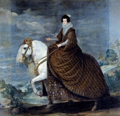 Rytterportræt af Elisabeth af Frankrig eller Isabelle af Bourbon (1602-1644), hustru til Filip IV af Spanien i 1616 Maleri af Diego Velasquez (1599-1660) 1635 Søn. 3,01x3,14 m Madrid, Musee du Prado - Ridesportræt af Isabelle af Frankrig (1602-1644), af Diego Velázquez