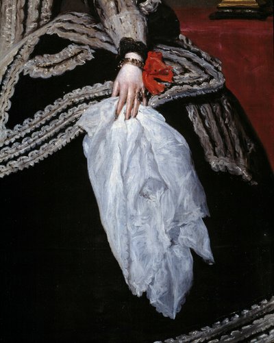 Hånd og tørklæde Detalje af portrættet af dronning Mary Anne (Marianne) af Østrig (1634-1696), hustru til Philip IV"" Maleri af Diego velasquez (1599-1660) 1600-tallet Madrid, Prado Museum af Diego Velázquez