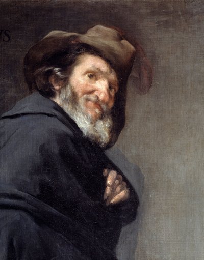 Menippe (Detalje). Portræt Menippe de Sinope, græsk digter og filosof fra den kyniske skole, efter at have levet mellem det 4. og 3. århundrede f.Kr. Maleri af Diego Rodriguez de Silva y Velasquez (1599-1660) af Diego Velázquez