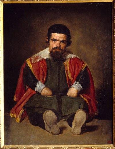 Portræt af gøgleren Sebastien De Morra Dværg siddende domstol. Maleri af Diego Velasquez (1599-1660) omkring 1645, søn. 1,06x0,81 m Madrid Musee du Prado - Portræt af narren Sebastien de Morra - Hofdværg - siddende. Maleri af Diego Velazquez (eller Ve af Diego Velázquez