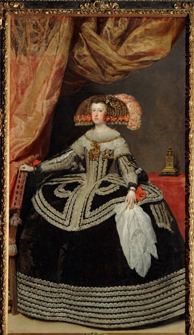 Dronning Maria Anna af Spanien, datter af kejser Ferdinand III, anden hustru til kong Filip IV (maleri på lærred) af Diego Rodriguez de Silva y Velazquez