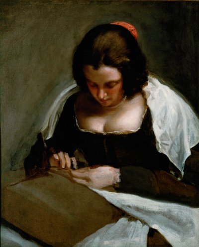The needlewoman (maleri på lærred) af Diego Rodriguez de Silva y Velazquez